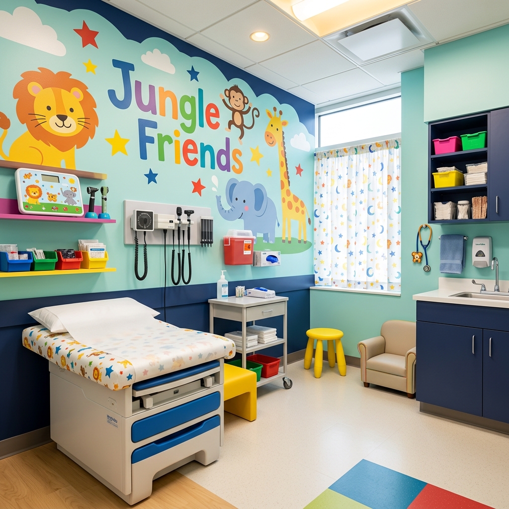 Child-friendly pediatric examination room at Tiny Steps